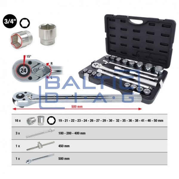 3/4" socket wrench Set, 21-piece, 6-point KS Tools
