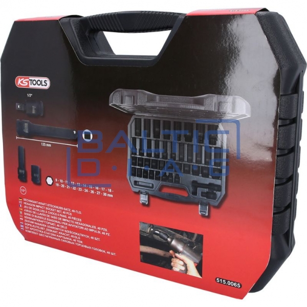 1/2" heavy-duty hex impact socket set, 40-piece KS Tools
