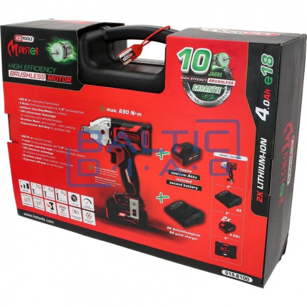 Akumuliatorinio smūginio suktuvo komplektas 1/2", 9 dalių eMONSTER KS Tools