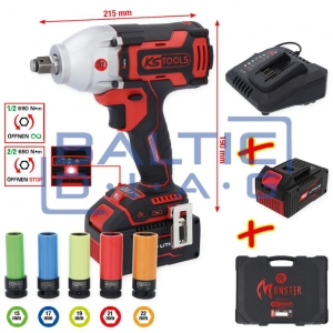Akumuliatorinio smūginio suktuvo komplektas 1/2", 9 dalių eMONSTER KS Tools