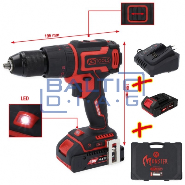 Cordless impact drill/driver set, 4-piece eMONSTER KS Tools