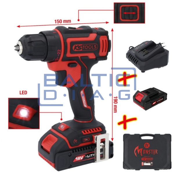 Cordless drill/driver set, 4-piece eMONSTER KS Tools