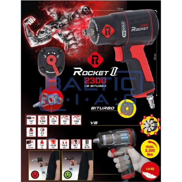 Pneumatinis veržliasūkis, 2300 Nm 1/2" ROCKET II KS Tools