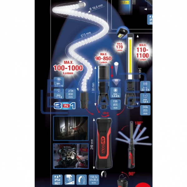 Darbinis LED šviestuvų komplektas, 4 dalių eQi UltimateBEAM Quick-Lock KS Tools