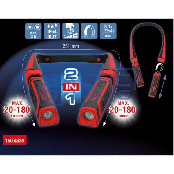 Kaklo šviestuvas 2 viename su dviem nuimamais žibintais, 150 liumenų eQi UltimateBEAM KS Tools