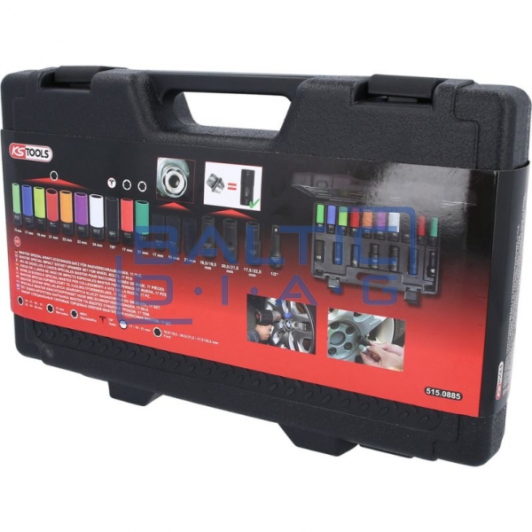 1/2" specialių pavaros galinių galvučių komplektas ratų varžtams, 17 dalių MASTER KS Tools