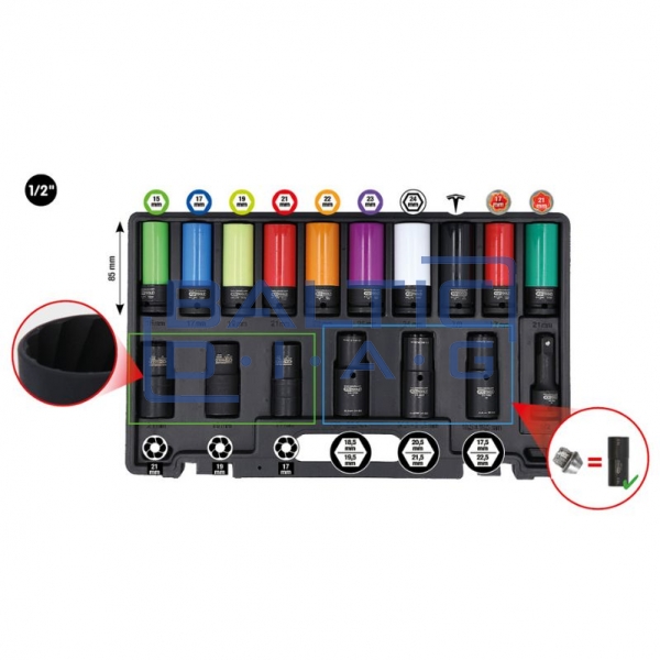 1/2" special drive end socket set for wheel bolts, 17 pcs MASTER KS Tools