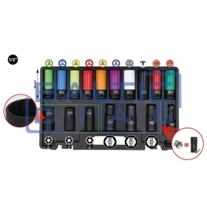 1/2" specialių pavaros galinių galvučių komplektas ratų varžtams, 17 dalių MASTER KS Tools
