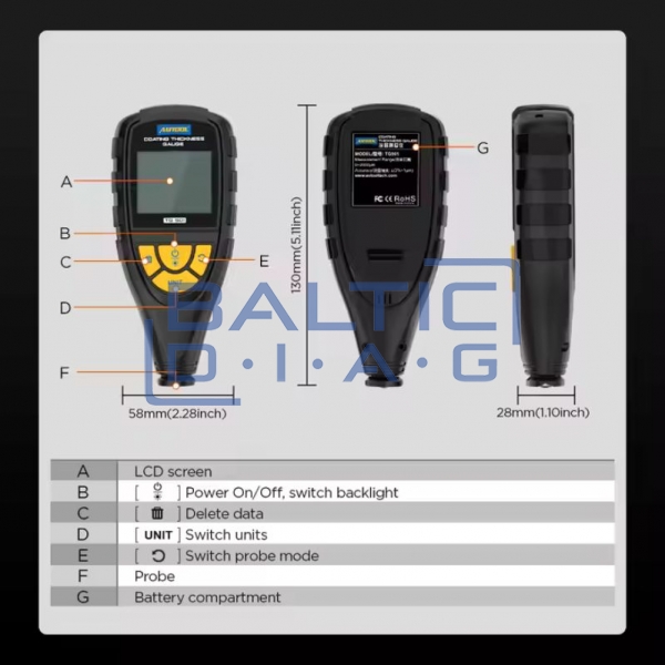 Coating thickness gauge for metal surfaces Autool TG501
