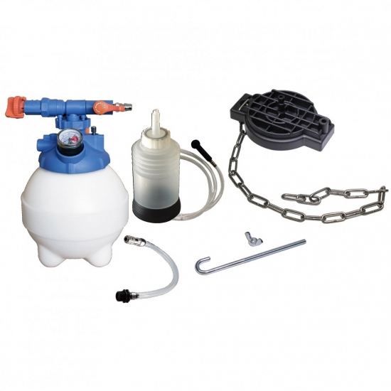 Pneum. brake fluid extraction and filling device 3l with universal adapter