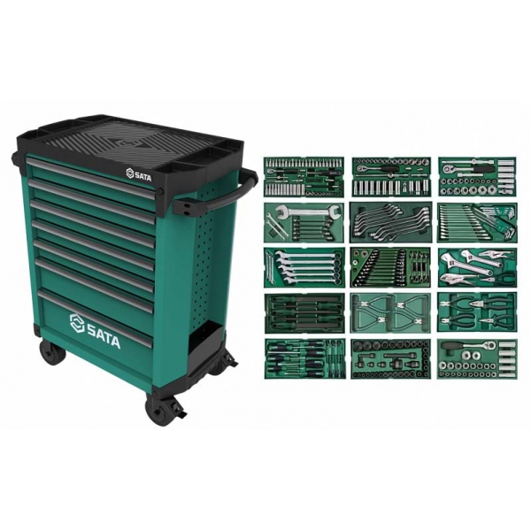 Тележка для инструментов, 7 ящиков Sata Pro с 300 шт. инструментов