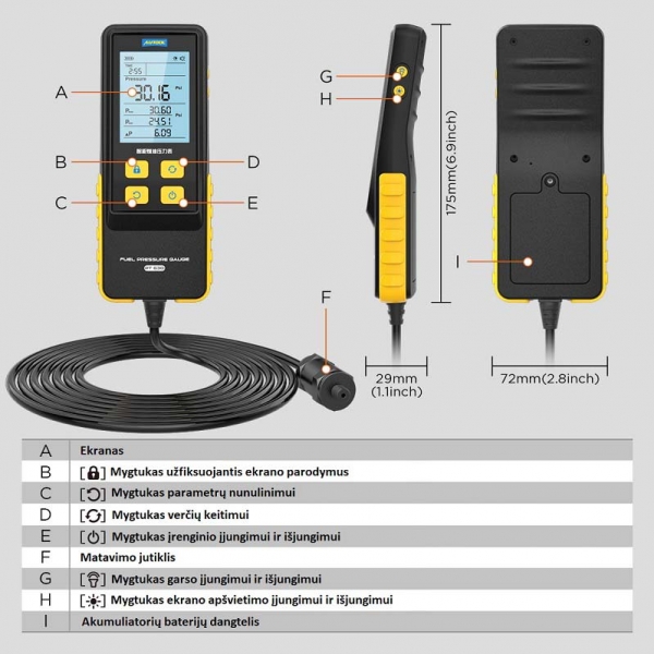 Прибор измерения давления топлива Autool PT630
