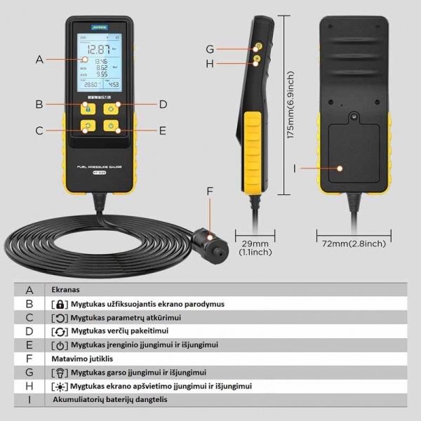 Прибор измерения давления топлива Autool PT635