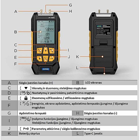 Air pressure measuring device Autool PT520