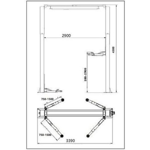 Dviejų kolonų keltuvas su elektromagnetiniu fiksavimu ir 3 + 3 pakopų letenomis, 4,5T BD-4500VEL33