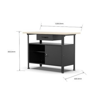 Professional workbench with 2 cabinets and 30 mm wooden top, 1200 x 600 x 850 mm