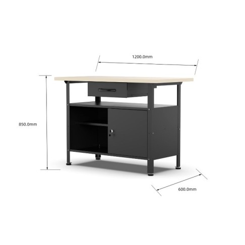 Professional workbench with 2 cabinets and 30 mm wooden top, 1200 x 600 x 850 mm