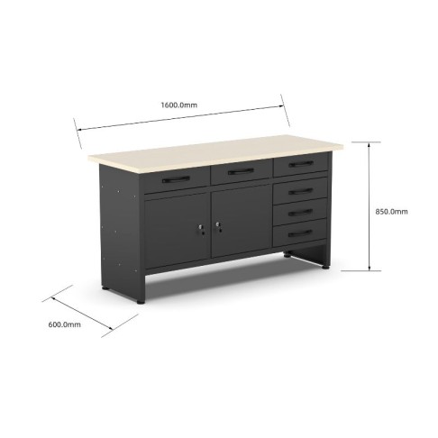 Professional workbench with 30 mm wooden top, 1600 x 600 x 850 mm