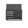 Mobile workshop workbench with 5 drawers, cupboard and perforated wall