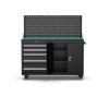 Mobile workshop workbench with 5 drawers, cupboard and perforated wall