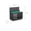 Mobile workshop workbench with 5 drawers, cupboard and perforated wall