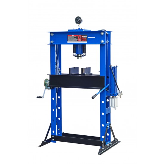 Hydraulic-pneumatic 40 ton workshop press with manometer