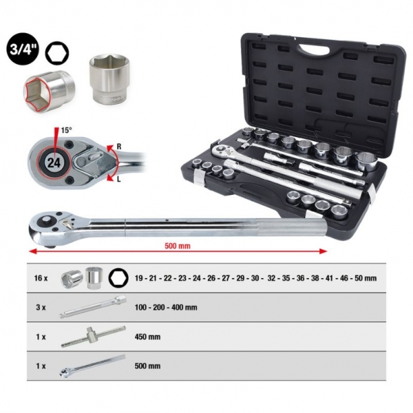 3/4" socket wrench Set, 21-piece, 6-point KS Tools