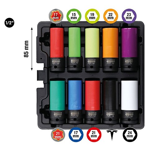 1/2" impact socket set for special aluminium rims, 10 pcs KS Tools