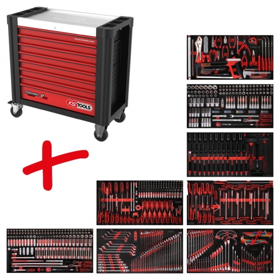 Performanceplus dirbtuvių įrankių vežimėlių rinkinys KS Tools P25 su 660 įrankių 8 stalčiams