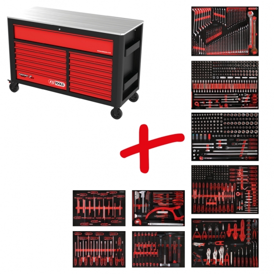 Performanceplus dirbtuvių įrankių vežimėlių rinkinys KS Tools P45 su 706 įrankiais 7 stalčiams