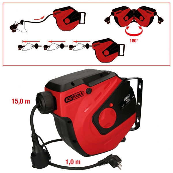 Барабан для мастерской KS Tools, 15 м, 1,5 мм²
