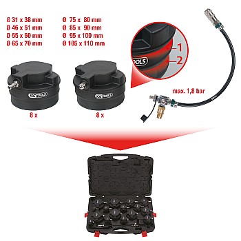 KS Tools turbokompresoriaus sistemos slėgio matavimo rinkinys, su adapteriais, 17 vnt.