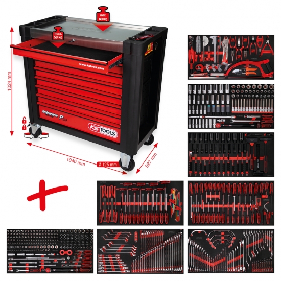Performanceplius įrankių vežimėlis KS Tools P25 su 564 įrankiais ir 8 stalčiais