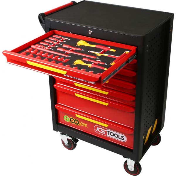 Tool trolley ECOLine with 42 insulated tools, for electric vehicles