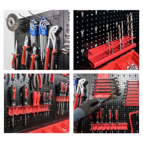Hanging perforated wall for tools with 52 parts