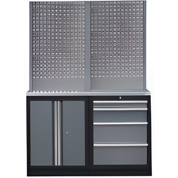 Black panel stationary workbench with two cabinets