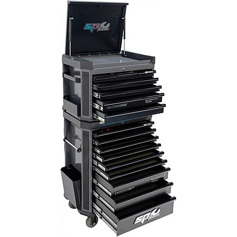 Įrankių vežimėlis su viršutine dėže ir 16 stalčių, SPtools Tech series