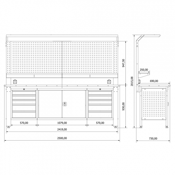 Workbench with perforated panel Valkenpower ver. 2