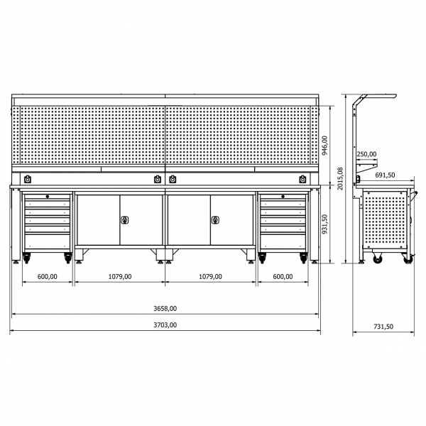 Workbench with perforated panel Valkenpower ver. 3