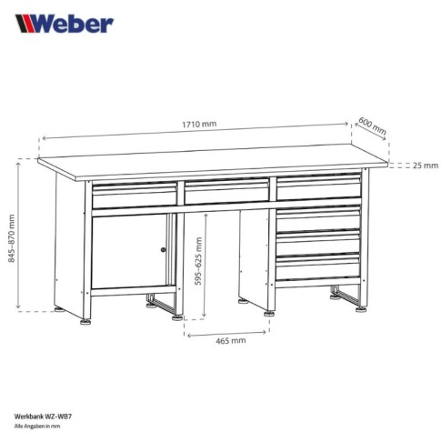 Darbastalis su 6 stalčiais, 2 spintelėmis ir mediniu stalviršiu 171 x 60 cm Weber