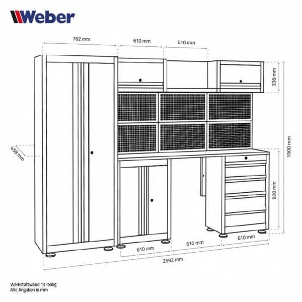 Professional 13-piece workshop cabinet system Weber 450
