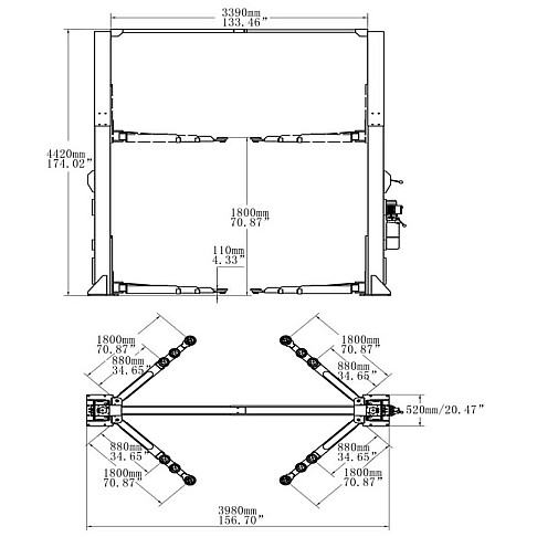 Dviejų kolonų keltuvas mikroautobusams, 5T BD-5000VM
