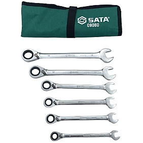 Combination wrench set with reverse ratchet 6pcs.
