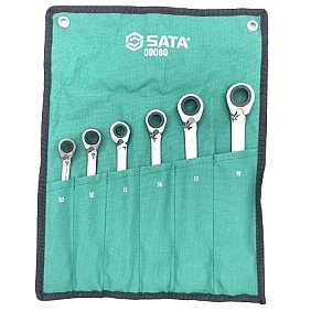 Combination wrench set with reverse ratchet 6pcs.