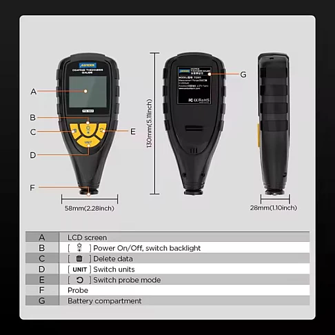 Толщиномер покрытий по металлическим поверхностям Autool TG501