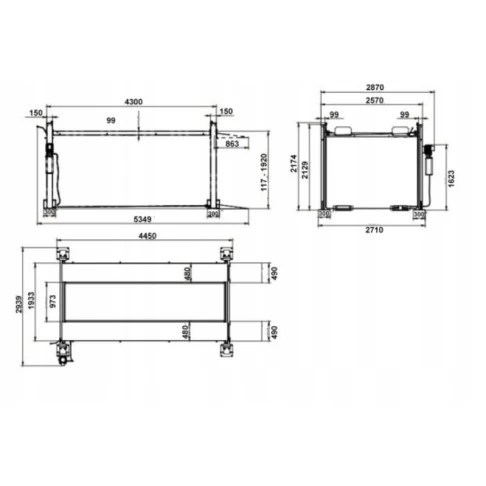 Четырехстоечный стояночный подъемник 4 тонны BD4010