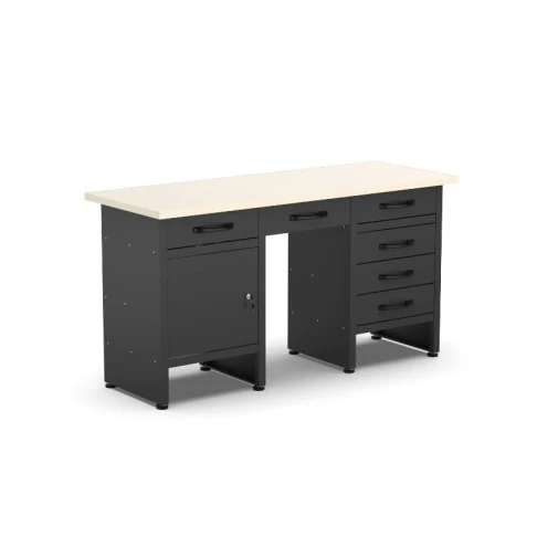 Professional workshop workbench with 6 drawers and lockable cabinet, 1600 x 600 x 850 mm