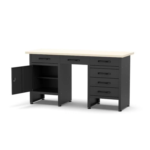 Professional workshop workbench with 6 drawers and lockable cabinet, 1600 x 600 x 850 mm