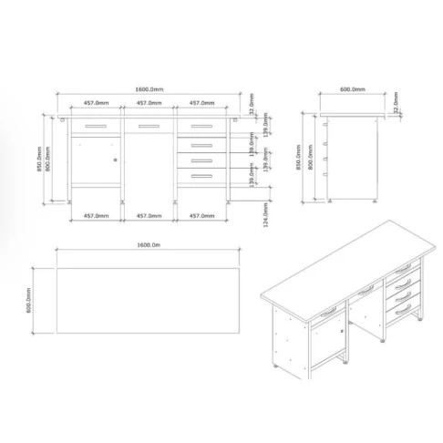 Professional workshop workbench with 6 drawers and lockable cabinet, 1600 x 600 x 850 mm