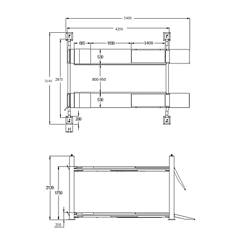 Четырехколонный подъемник готов для выравнивания колес 4000 кг